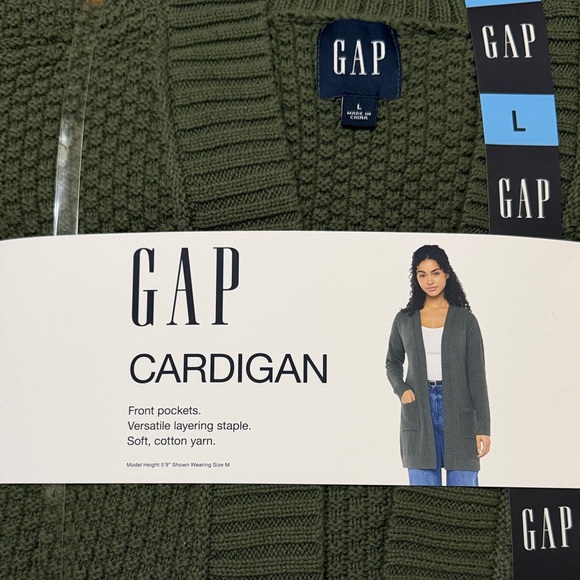 GAP Sweaters - GAP Olive Green Open-Front Cotton Cardigan Long L NWT